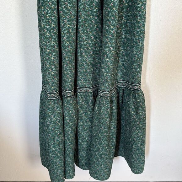 Max Studio Green Floral Print Tie-Neck Smocked Waist Maxi Dress Size M - Picture 4 of 10